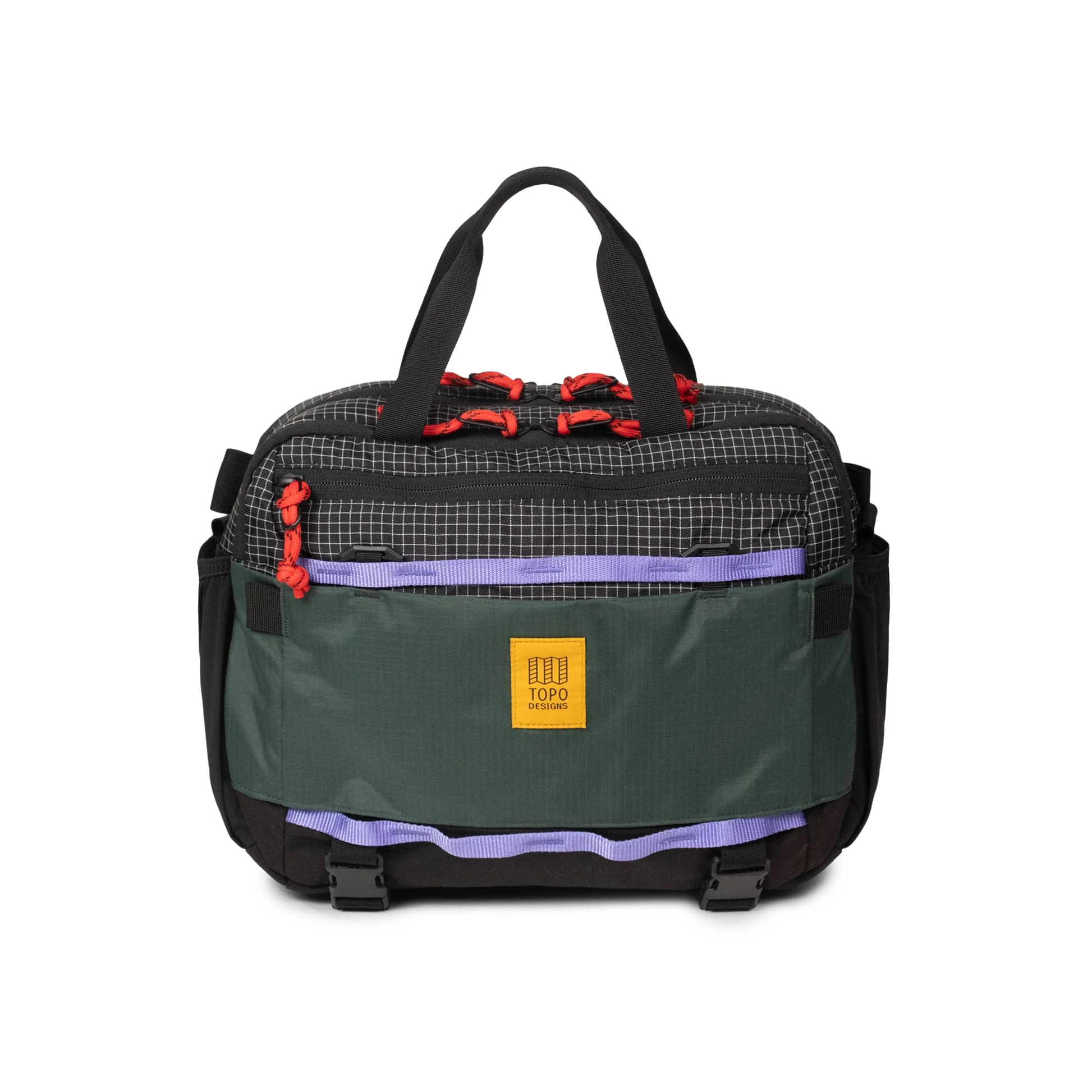 Front View of Topo Designs Mountain Cross Bag in "Grid / Very Peri"