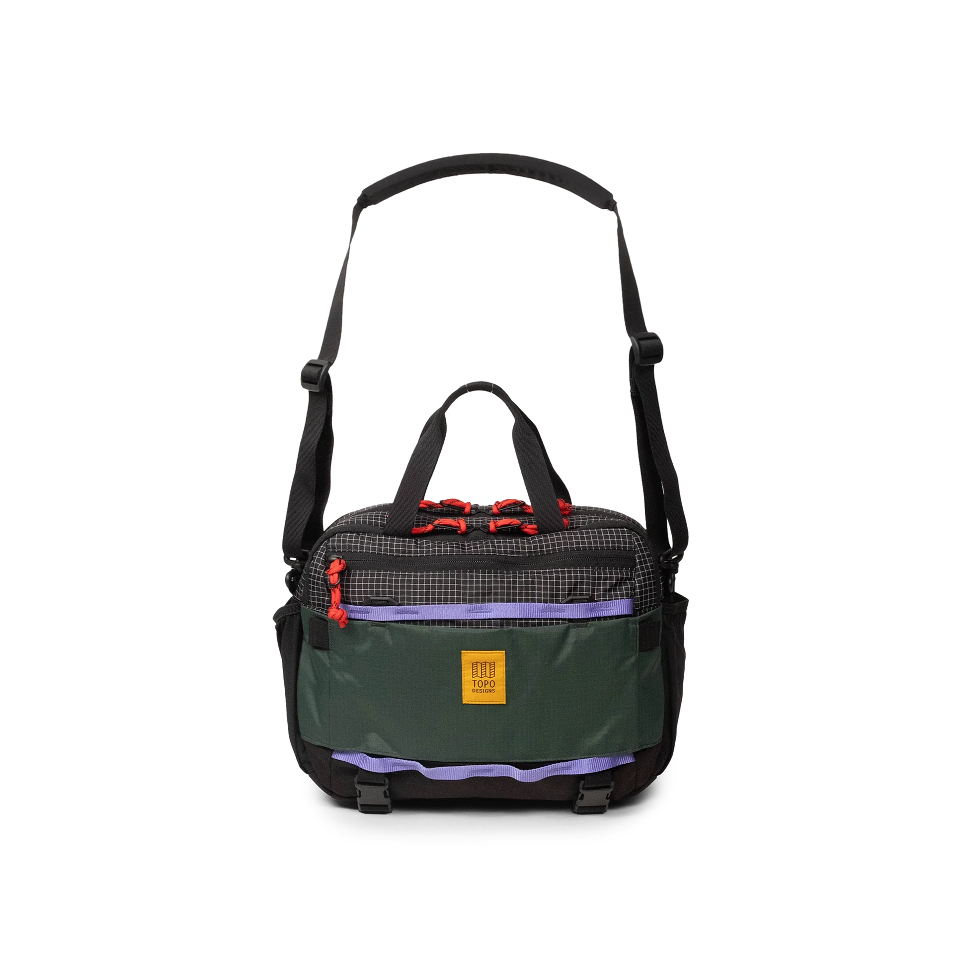 Front View of Topo Designs Mountain Cross Bag in "Grid / Very Peri"