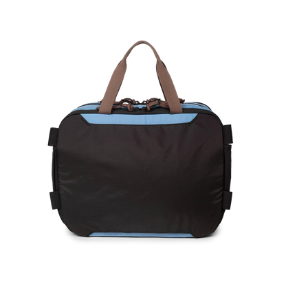 Back View of Topo Designs Mountain Cross Bag in "River Blue / Brown Oak"