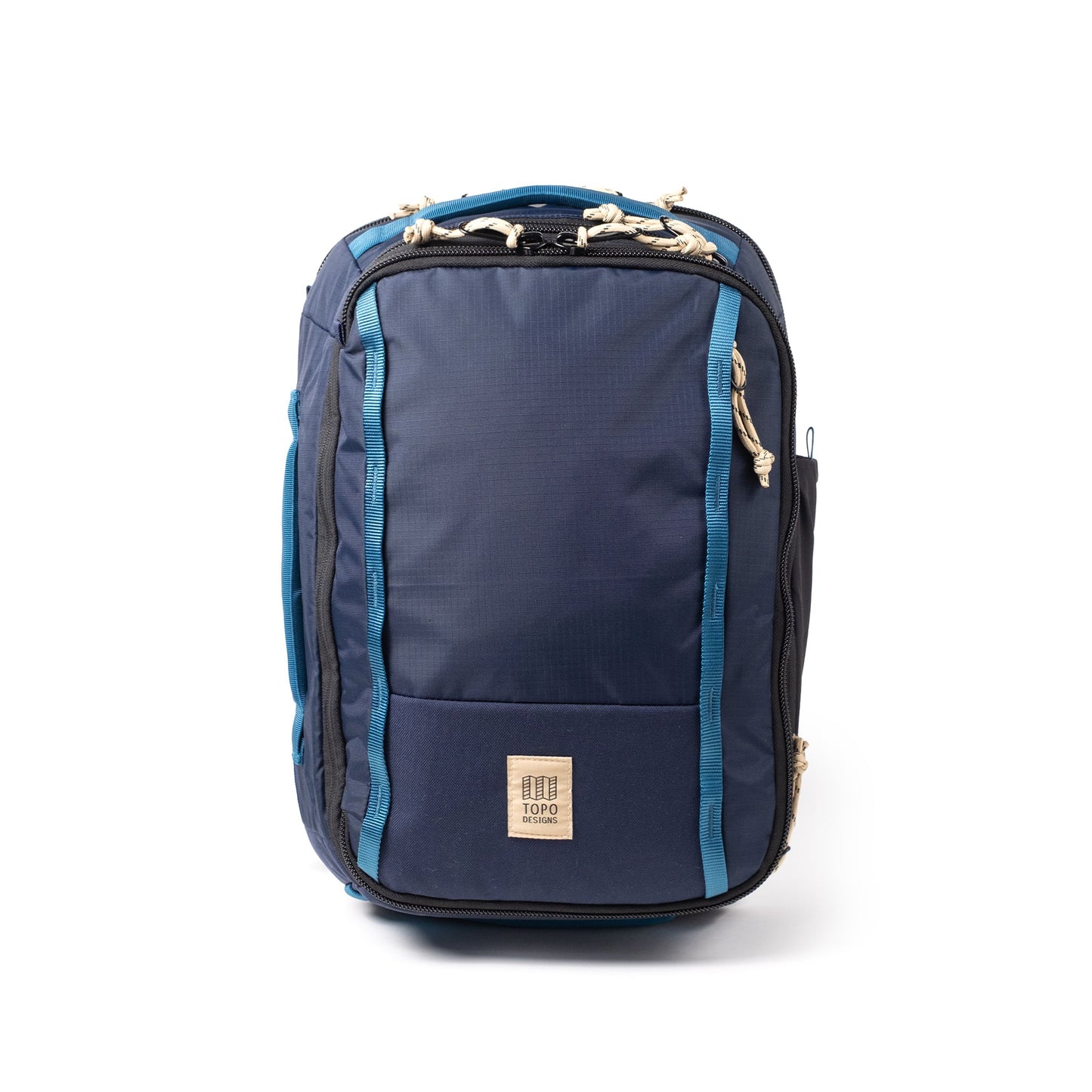 Front View of Topo Designs Global Travel Backpack in "Navy / Sahara"
