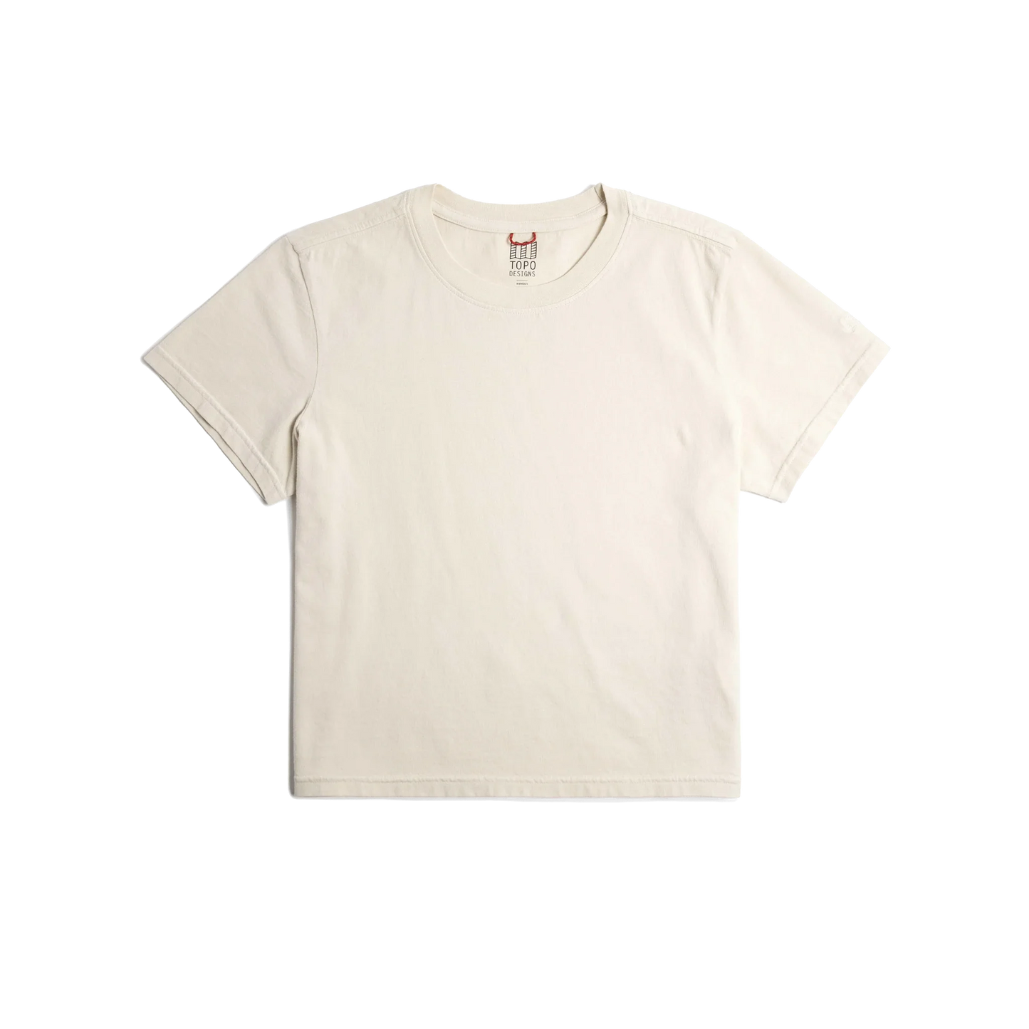 Front flat lay image on white background of Topo Designs Dirt Tee - Women's in "Bone White"