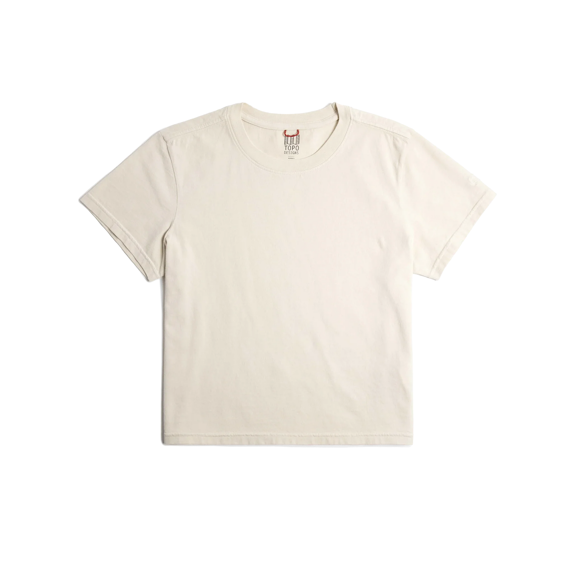 Front flat lay image on white background of Topo Designs Dirt Tee - Women's in "Bone White"