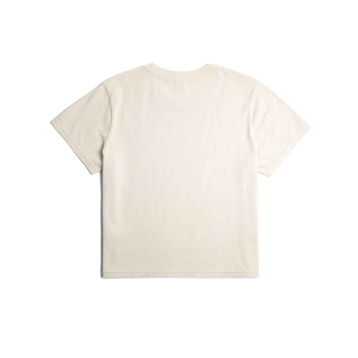 Back flat lay image on white background of Topo Designs Dirt Tee - Women's in "Bone White"