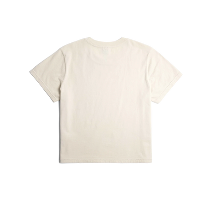 Back flat lay image on white background of Topo Designs Dirt Tee - Women's in "Bone White"